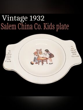 Vintage 1932 Children's China Plate with Multicolor Illustration Art Deco